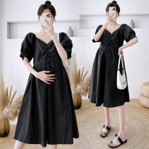 Pregnancy Maternity Dress Summer Loaded With Big Code Bubble Sleeves V Collar Dress 2022 New Summer Han Edition Slim Fit Dresses Summer