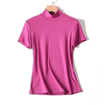 Short sleeve undershirt woman sweet and half high collar ins candy color lap collar little high collar half sleeve sweaty upscale