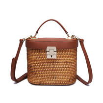 Bamboo Woven Bags Straw Bucket shoulder bag Hand bag 2019 New Vintage Beach Bucket Bucket