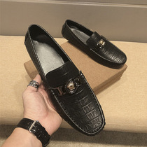 European Station Mens Shoes Summer Bull Leather Breathable Bean Shoes Men Trends Black Leather Shoes Mans Inn Business Leisure Shoes