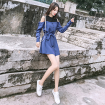 2021 spring womens dress new early spring temperament strapless stitching striped skirt spring and autumn popular skirt women