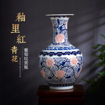 Jingdezhen hand-painted blue and white porcelain antique ceramics Vase ornaments new Chinese living room flower arrangement TV cabinet decorations