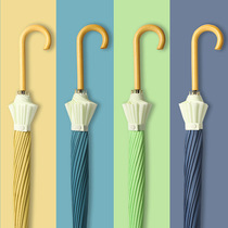 Automatic solid color wooden handle business umbrella Adult straight handle umbrella Double large car umbrella Retro windproof men