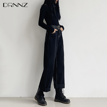 Black loose jeans womens 2021 spring new high waist thin vertical straight mopping wide leg pants spring