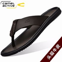 German Camel Dynamic Summer Bull Leather Men Slippers Anti Slip Clip Genuine Leather Herringbone drag male outwear cool slippers