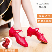 Female Type Genuine Leather Teacher Shoes Indoor Soft Bottom Strap Heel Dance Shoes Practice Shoes Classical Folk Body Ballet Shoes