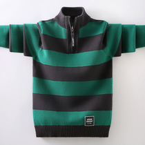 Boy sweater jacket Head autumn Winter Tide Boy Large Boy High Collar Child Knitwear Cardiovert Garnter Thickened Foreign Air Pure Cotton