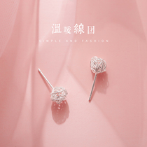 s925 silver hollow wire-wound ball daily earrings small simple fresh cute student earrings Korean female earrings