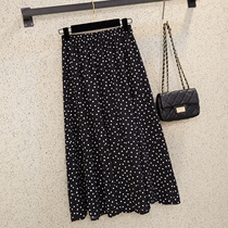 South Korea spring and summer new black skirt women super fire long floral tassel chiffon skirt high waist Korean version