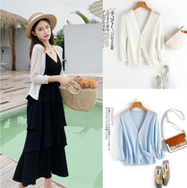 2022 spring and summer new all-match outer wear thin ice silk shawl sunscreen coat womens short knitted air-conditioning shirt tide