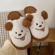 Korean version of cute cartoon student dormitory warm plush shoes women winter ins tide home non-slip soft bottom cotton slippers