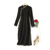 Black qipao 2021 new young models improved autumn and winter everyday teenage girl small children dress with long sleeves