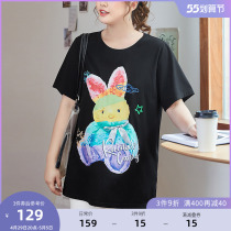 MSShe big code womens dress 2022 new summer dress micro-fat sister minus-age thin rabbit printed cool-feel-long T-shirt