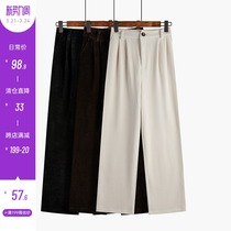 Spot Lamp Wick Suede Casual Pants Woman High Waist Winter New Small Outside Wearing Black Straight Drum Mopping Long Pants