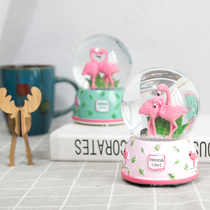 Snowflake Flamingo Crystal Ball Music Box Creative Boys Girls New Year Gift Clockwork Sky City Music Box