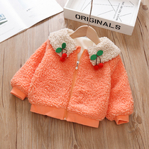  Female baby autumn and winter jacket 2021 new girls western style winter clothes thickened childrens Korean version plus velvet lamb wool top