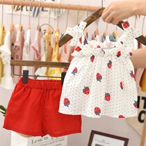 Girls summer clothes 2021 new childrens Korean version of the fashion suit Childrens girls short-sleeved casual Western style two-piece set