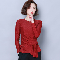 Spring new Latin irregular downswing for the National Peugmorden Ballroom Dancing Blouses Square Dance Suit Women Long Sleeves