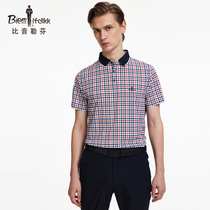Bjørn Löfven Spring Summer Men Polo Shirt Business Vintage Fashion Plaid Gentleman Casual Short Sleeve T-Shirt