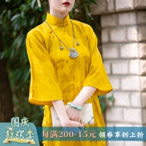 Golden powder Shijia Spring and Autumn Chinese style Republic of China style retro big sleeve old satin one city wind Catkins without province cheongsam