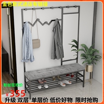 Modern minimalist iron art changing shoes stool hanging clothes hanger integrated with mirror home door clothes hat rack shoe cabinet with a shoe rack