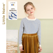 LittleNaive little naive girl all wool base shirt stripe children autumn long sleeve sweater