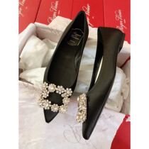 roger vivier domestic spot black velvet flower drill flat bottom