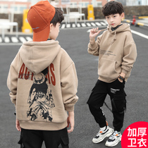 Childrens clothing boys autumn sweater 2021 new autumn and winter big boy boys Western style plus velvet thickened top Korean version