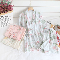 Japanese kimono artificial cotton pajamas Women summer short sleeve shorts thin cool loose sweet cotton silk ins home clothes