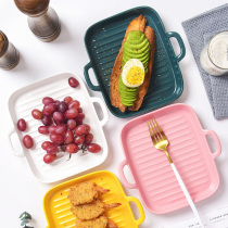 Baked rice baking tray Rectangular creative net red plate Western plate Home ceramic steak plate Nordic tableware