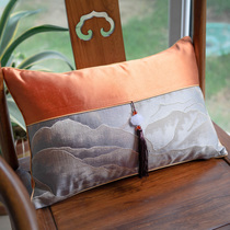 High End View Mountain New Chinese Style Hug Pillow Cushion Red Wood Sofa Waist Pillow With Core Holding Pillowcase Orange Lean on bag golden backrest