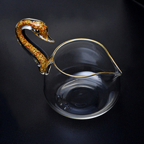 Crystal Glass Road Cup heat-resistant gold foil handlebar male Cup swan tea divider filter male Cup kung fu tea set accessories
