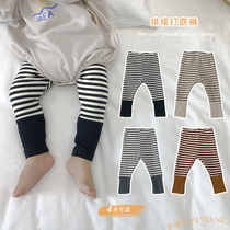 ins2021 spring autumn male and female baby bottoming pants Korean infant neutral Joker striped out trousers