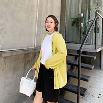 ALIN custom large size women's loose knit hooded knitted cardigan fat mm Joker slim air conditioning shirt sunscreen shirt