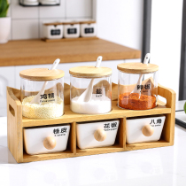 Creative ceramic seasoning can set household kitchen seasoning box set Japanese double-layer six-piece seasoning bottle salt jar