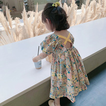 South Korean girls broken flower dress with dress and back summer thin section 2021 new ocean gas children pure cotton little girl skirt