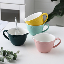 Ceramic egg bowl with mouth Drainage bowl with handle Small household pointed mouth bowl Steamed egg mixing bowl Egg cup red