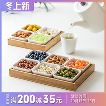 Ceramic snack plate dried fruit plate household dividing plate with lid creative modern living room afternoon tea candy snack plate