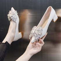 High Heel Shoes Woman Fat Foot Wide Fashion 100 Hitch 2022 New Summer Rough Heel Pointed Light Mouth Fairy Single Shoe Beige