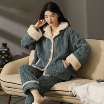 Coral Velvet Pajamas in 2021 new thickening and heating large numbers of autumn and winter can wear ladies home clothes