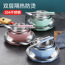 304 stainless steel chopsticks set Home students creative single one-person childrens fall-proof rice bowl tableware set