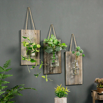 Creative wooden board hydroponic wall hanging flower pot Plant glass bottle Home hotel wall decoration Green wall decoration Wall decoration