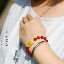  Natural beeswax hand string Dobao original Buddha beads 108 Rosary beads text play cherry red round beads persimmon red South red bracelet