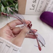 Pure titanium frameless cut edge near-far-sight glasses Womens ultra-light small face temperament diamond-set glasses Height number mirror gospel