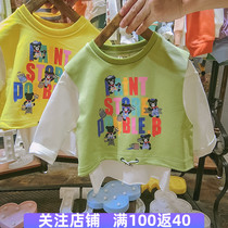 Boy sweatshirt foreign Style 2020 Spring and Autumn New Korean baby round neck long sleeve child fake two little boy shirt