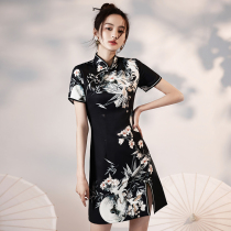 Cheongsam 2021 new black print improved young Daily girl national tide Chinese style dress short