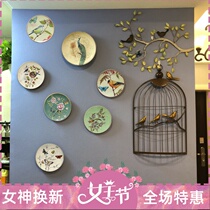 American Retro Ceramic Dishes Eurostyle Flowers Bird Creative Wall Decoration Hanging Pan Sofa TV Background Wall Wall Decoration