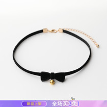 French little bell vintage black velvet bow collar neck chain short Korean necklace female choker