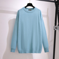 Special size fat sister autumn winter sweater women loose pullover blue fattening up 200kg round neck sweater