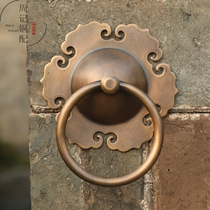 Antique door handle Chinese brass solid wood vintage flower cabinet door handle Villa vintage pure copper decorative pull ring
